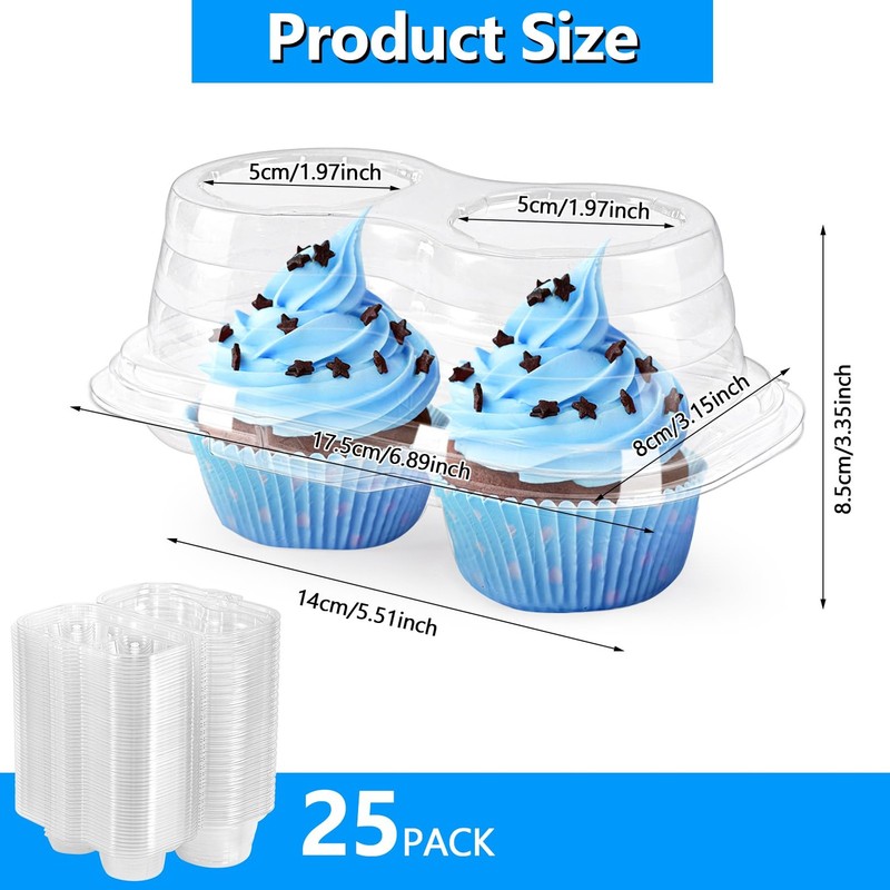 25 Pack Cupcake Boxes, Disposable 2-Compartment Cupcake Carrier Holder with L... gallery
