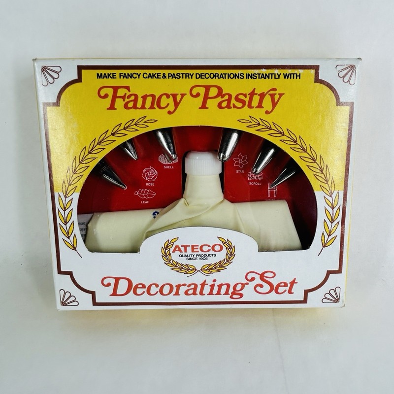 ATECO Fancy Pastry Cake Decorating Set 6pc Basic Designs Vintage USA Made NIB