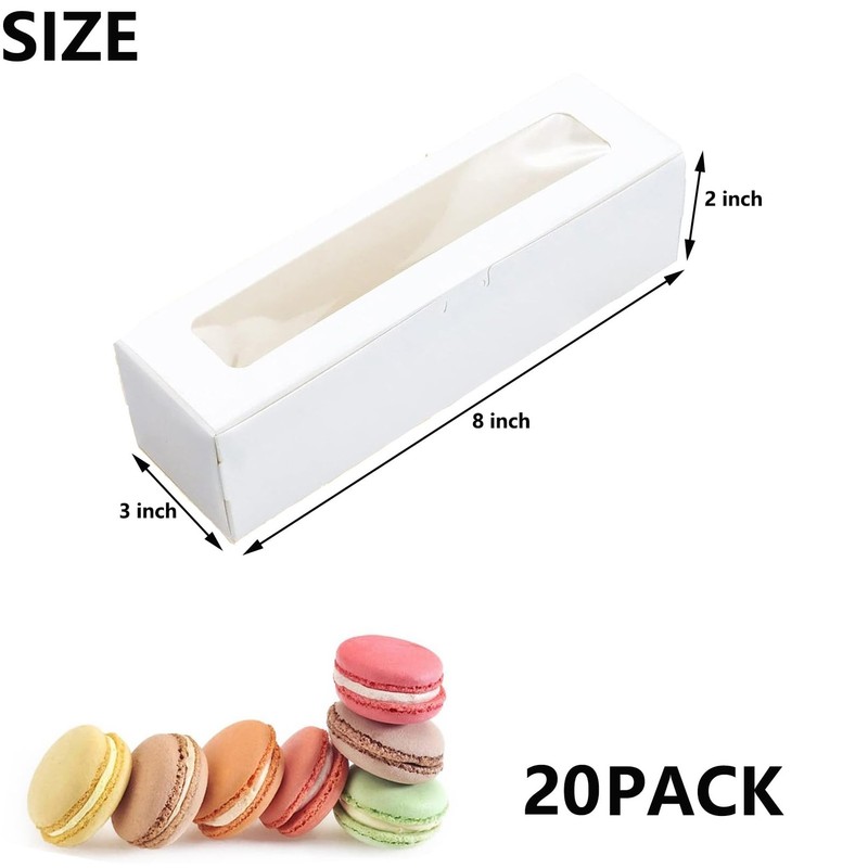 Macaron Boxes for 6 to 10 Packaging Home DIY Baking White 8x3x2 Inch 20 PCS gallery