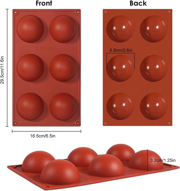 6 Holes Silicone Mold, Large Hemisphere Silicone Candy&Chocolate Mold, 2 Pack gallery