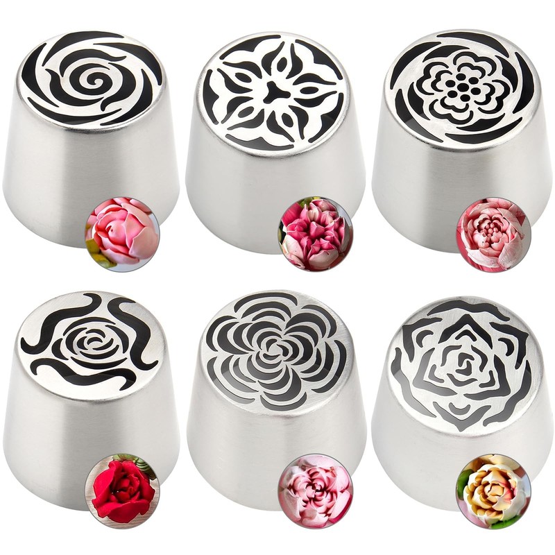 6Pack Extra Large Flower Russian Piping Tips Set, Stainless Steel Rose Tulip …