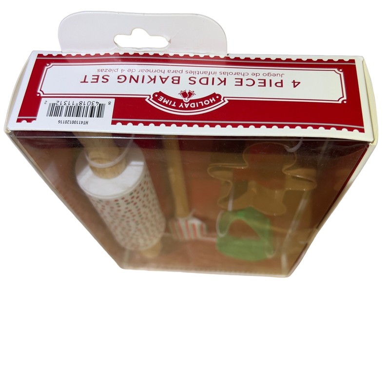 Holiday Time Kids Baking Set Rolling Pin Silicone Spatula 2 Cookie Cutters NIB gallery