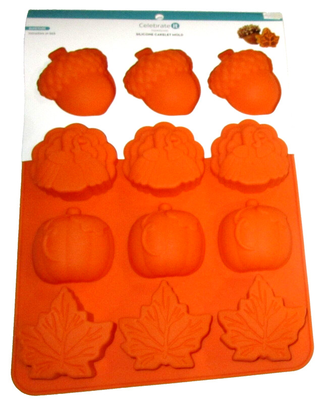 Acorn, Turkey, Pumpkin & Leaf Silicone Cakelet Mold by Celebrate It® ~9.3″ x 12″