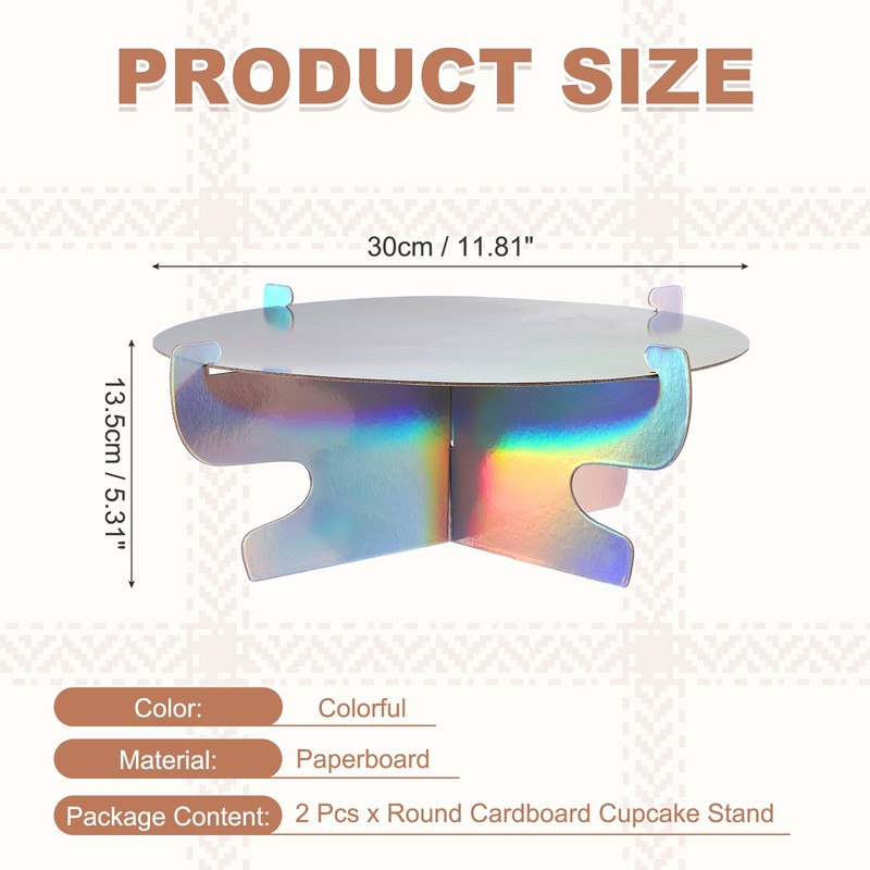 2 Pcs 1-Tier Cardboard Cake Stand Holder, 12 Inch Round Cupcake Stand, Colorful gallery