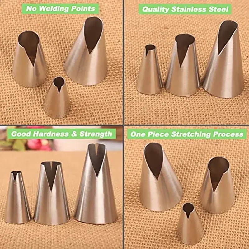 3PCS Stainless Steel Russian Piping Tips Set V Shape Cake Decorating Nozzles gallery