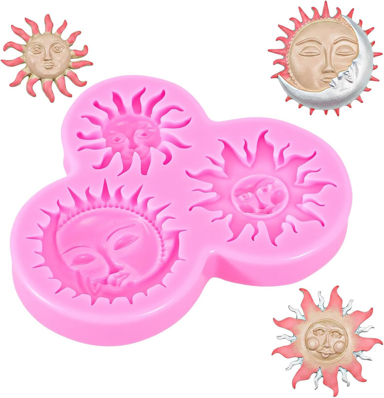 Sun Moon Face Fondant Mold, Silicone Clay Molds, Chocolate Mold for DIY Baking S