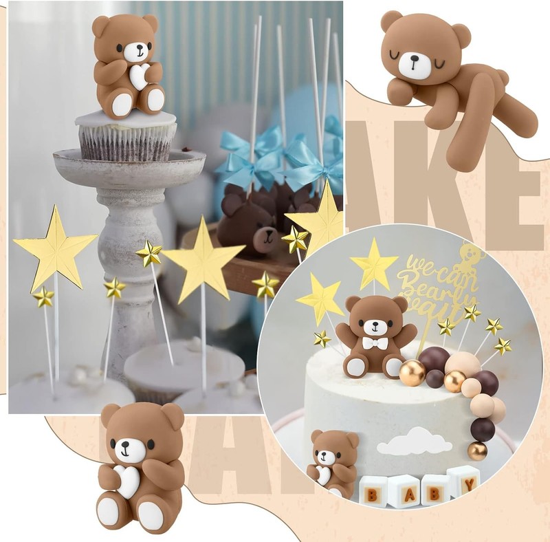Bear Cake Toppers Mini Bear Cake Decorations Cake Toppers Gold White Pearl Ball gallery