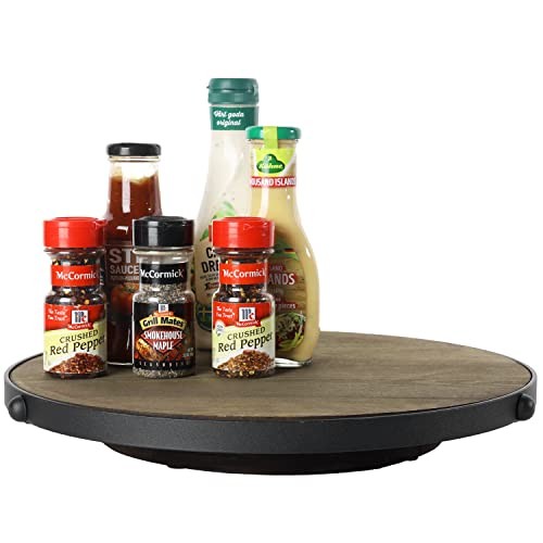 15 Inch Lazy Susan Turntable Tray with Round Rustic Burnt Solid Wood Board gallery