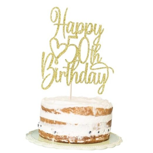 Gold Glitter Happy 50th Birthday Cake Topper – Cheers to 50 Years Gold 50th
