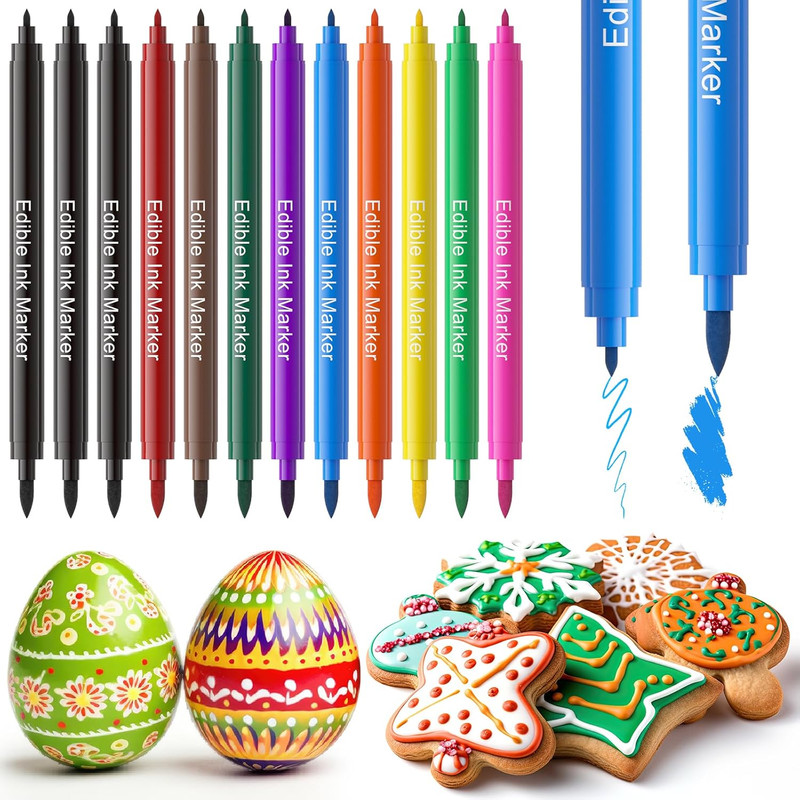 Jewem Edible Markers for Cookie Decorating, 12Pcs Food Coloring Pens, Double Sid gallery