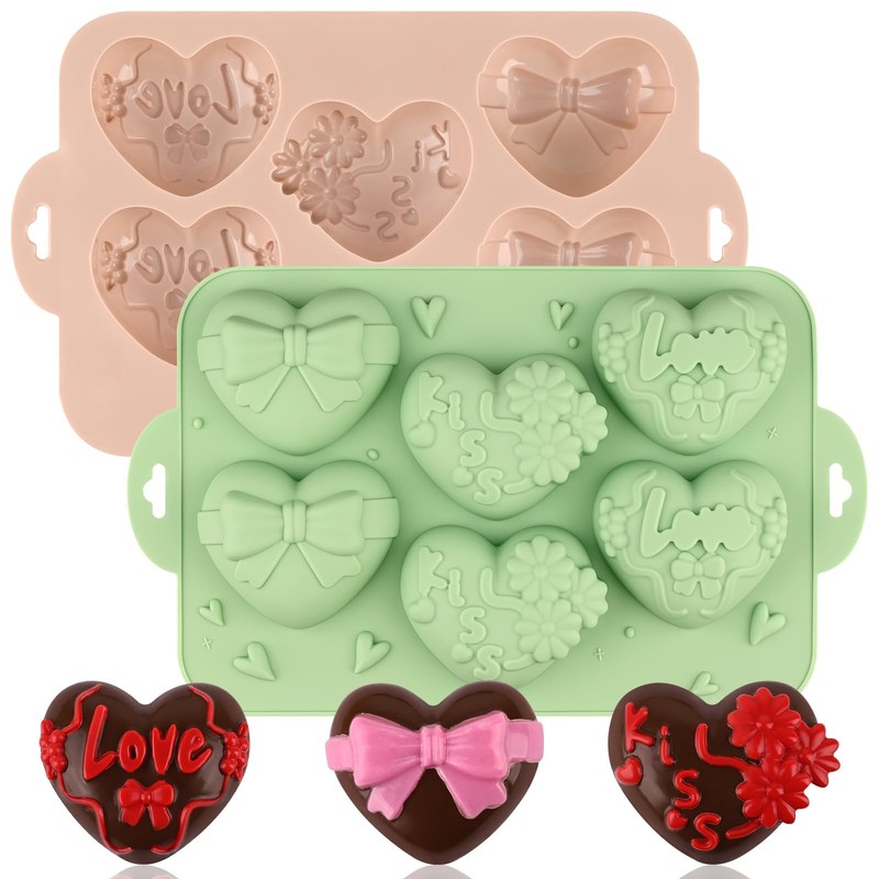 Heart Shaped Silicone Mold, 2Pcs 6 Holes Heart Molds for Chocolate Muffins Ca…