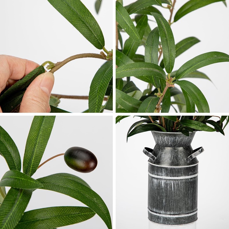 Briful Artificial Olive Branches Rustic Metal Vase 19In Realistic Faux Olive gallery