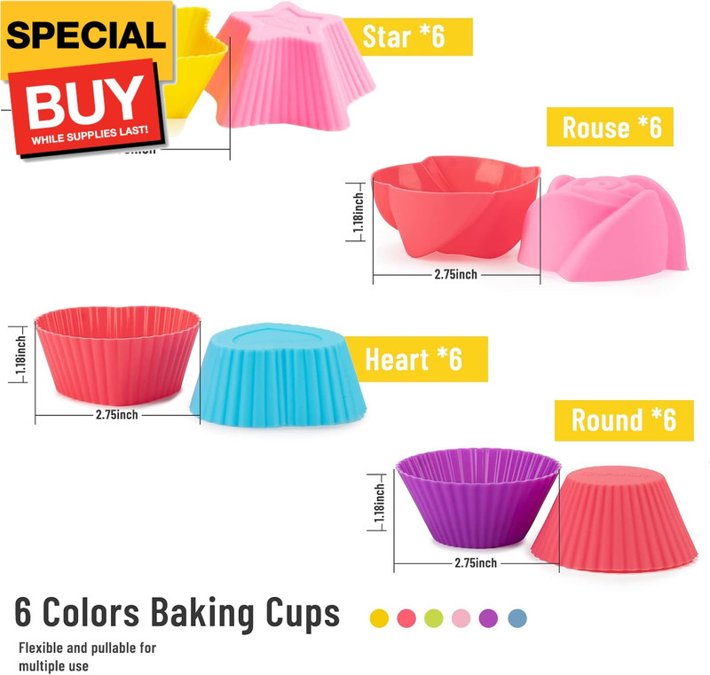Silicone Cupcake Liners Reusable Baking Cups Nonstick Easy Clean Pastry Muffin M gallery