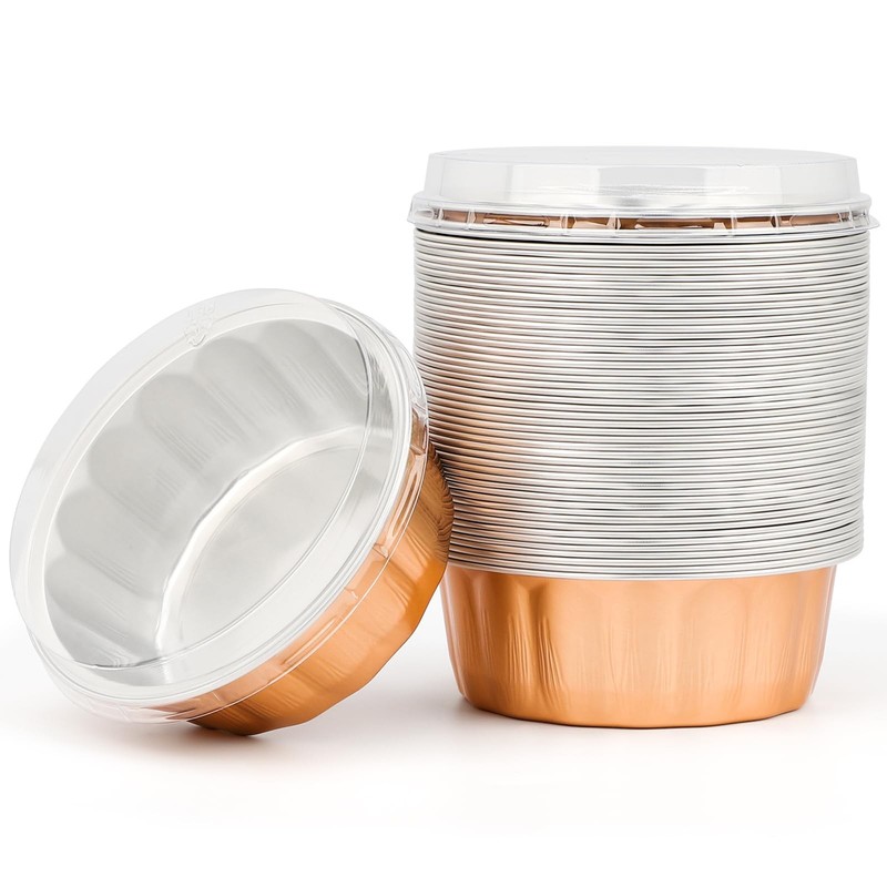 Disposable Ramekins 8oz, 50 Pack Rose Gold Aluminum Foil Cups with Lids, Disp... gallery