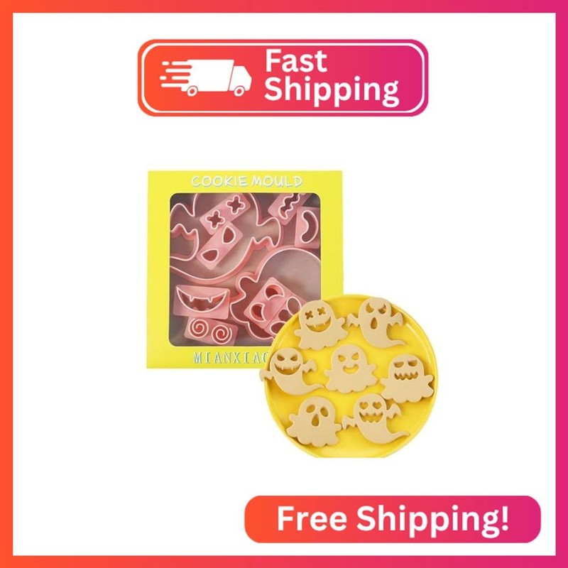 10Pcs Halloween Cookie Cutters, 3D Cookie Cutter with Plunger Stamp, Ghost Biscu