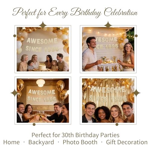 Large Awesome Since 1996 Glitter Banner, Pre-strung Happy 30th Champagne Gold gallery