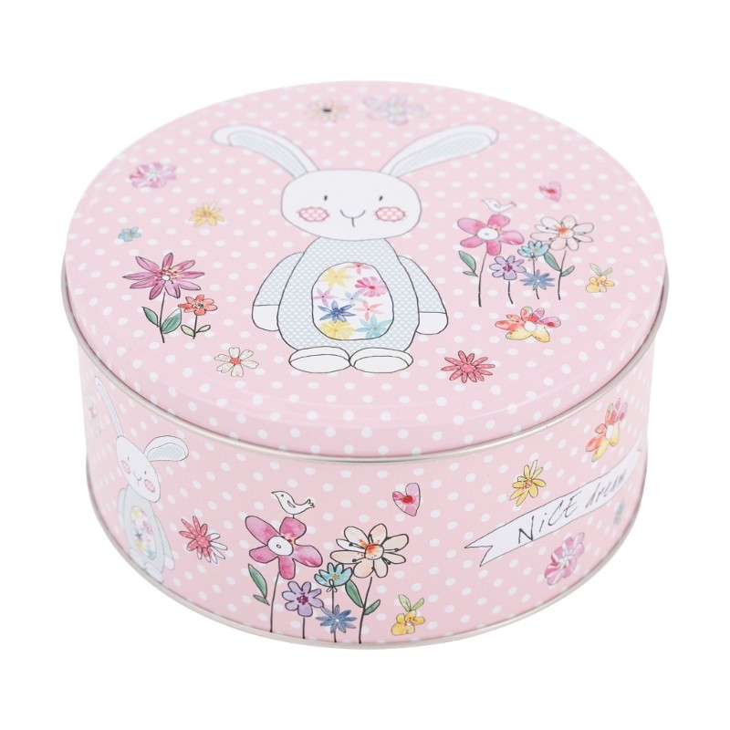 Pink Rabbit Themed Metal Box Holiday Gift Candy Holder Box For Cookie Chocolate