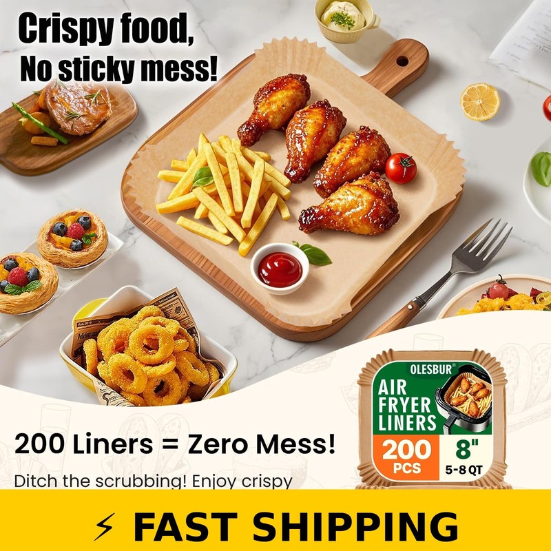 OLESBUR 200Pcs 8 Inch Air Fryer Liners, Unbleached Parchment Paper gallery