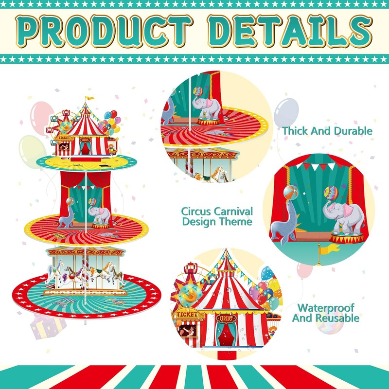 Carnival Circus Cupcake Stand 3 Tier Circus Cardboard Cupcake Holder Carnival... gallery