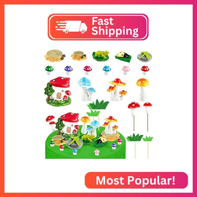 Geelin 19 Pcs Mushroom Cake Topper Garden Accessories Cute Animal Pant Mushroom