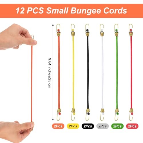 12 Pack Small Bungee Cords with Hooks 10 Inch Multicolor Adjustable Rubber gallery