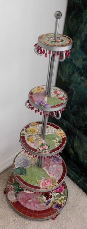 MOSAIC WARES FLORAL 5 TIER STAND,NEVER USED