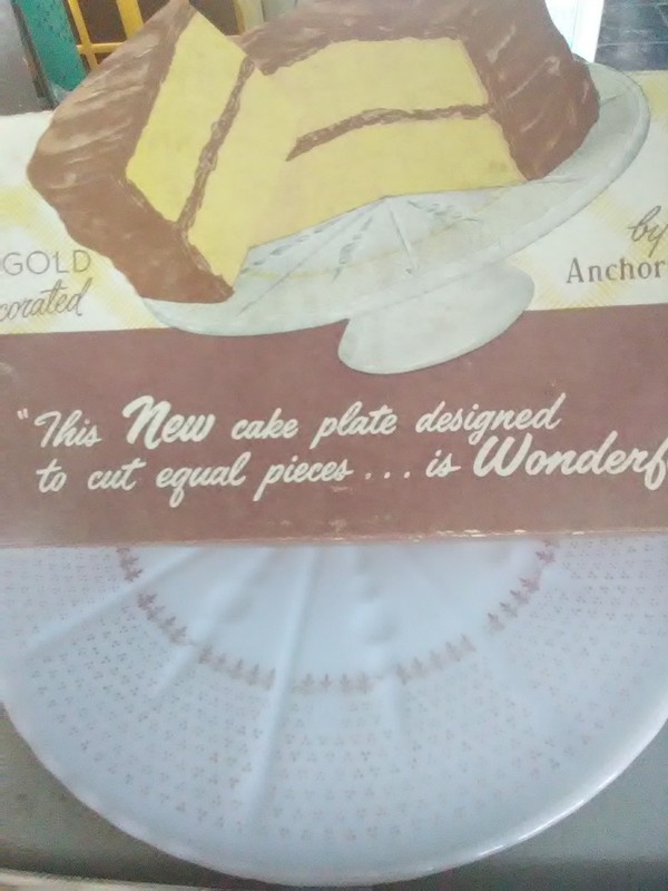 Vintage Anchorglass Cake Plate in Original Box White Porcelain w/22K gold trim
