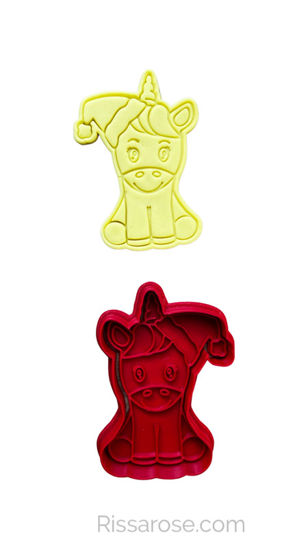 Christmas Unicorn Cookie Cutter Stamp Full body Santa Hat PYO