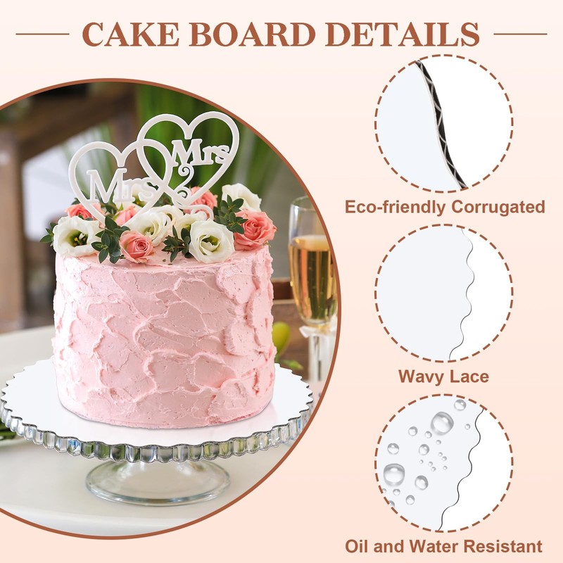 Cake Boards 8 inch Round, White Scalloped Edges Food Graded Greaseproof Cake ... gallery