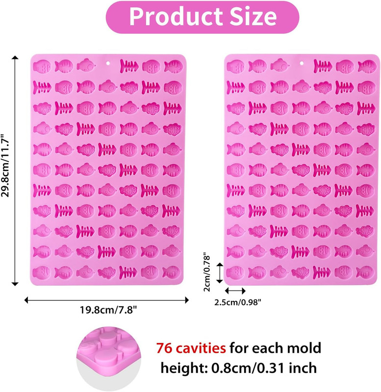2 PCS Gummy Fish Candy Molds Silicone, Cat Dog Treat Molds,152 Cavity Fish Mi... gallery