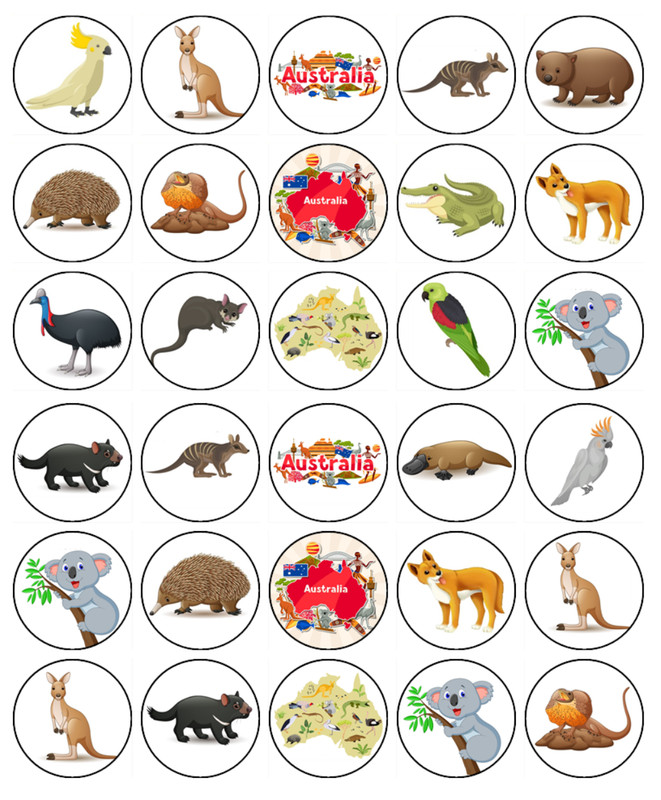 Australian Animals Edible Cupcake Toppers Icing Cake Decorations (2 Sizes)