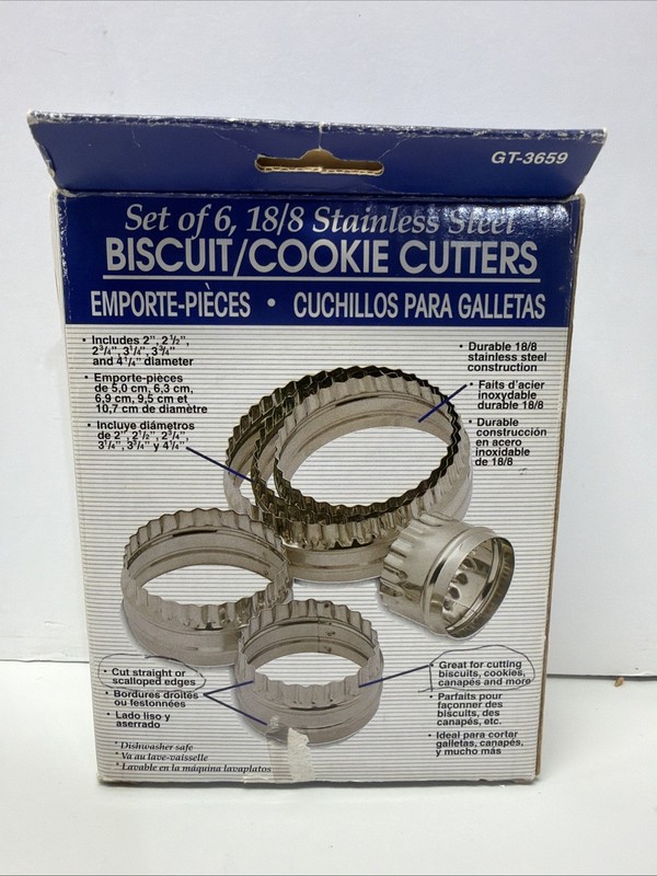 Stainless Steel 6-Piece Biscuit Cookie Cutter Set, Straight Edge, Scalloped Edge gallery