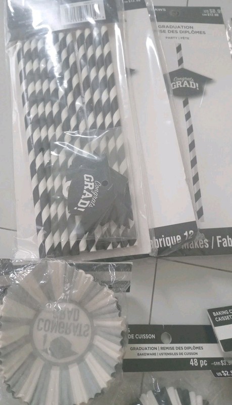 48PCS Graduation Congrats Grad! Paper Straws+ 192pcs Baking Cups Black White gallery