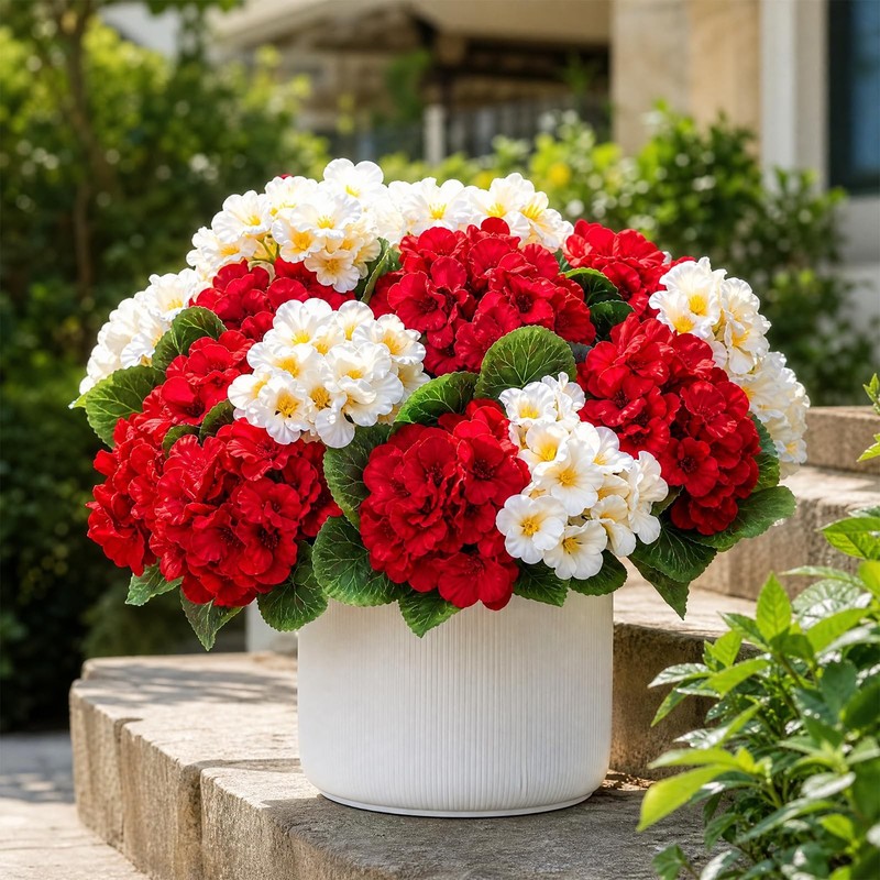 Cleangor 12 Pcs Artificial Geraniums Flowers For Outdoor Uv Resistant Outdoor