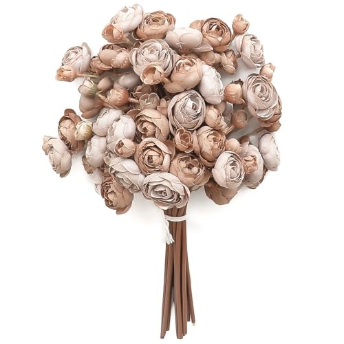 Ranunculus Artificial Flowers 18 Pcs Faux Silk Mini Ranunculus Taupe Brown gallery