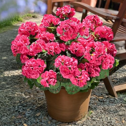 Artificial Geranium Fake Flowers for Outdoors Decoration, 6 Bundles 6 Hot Pink gallery
