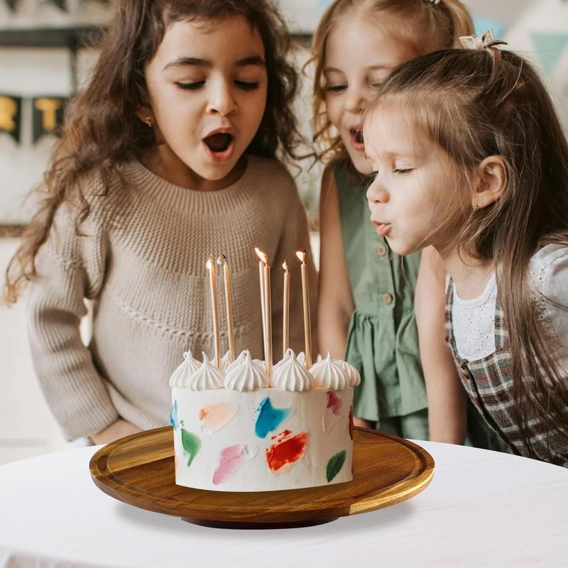 Rotating-Wood-Cake-Stand With Acrylic Dome Lid, Round Wooden Cake Holder Plat... gallery