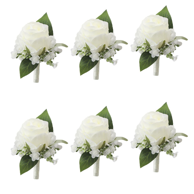 Meldel White Boutonniere For Men Weddingset Of 6Groomsmen Groom And Best Man