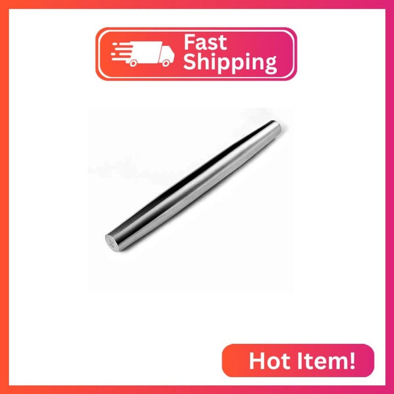 Cyoufine 12.8-inch Stainless Steel Rolling Pin for Baking, French Smooth Metal R