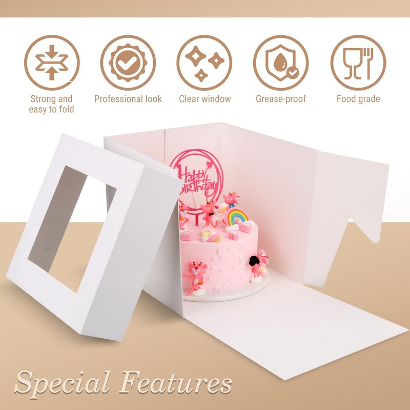 12" Cake Boxes with Round Boards 3-Pack White Box with Window for Parties gallery