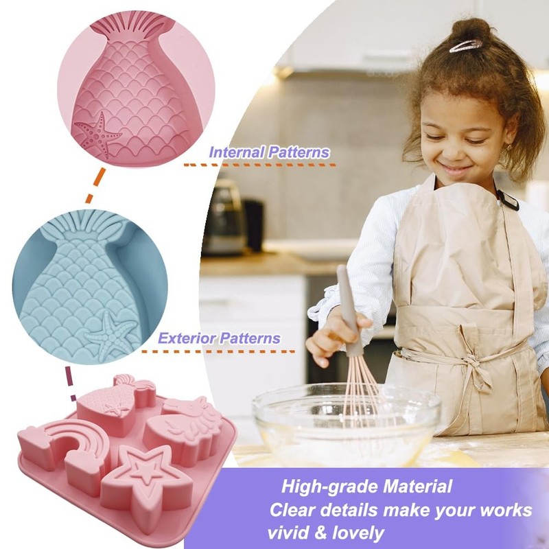 Benekiy 2 Pack Unicorn Molds Silicone 4 Cavity 3D Big Cartoon Themed Baking gallery