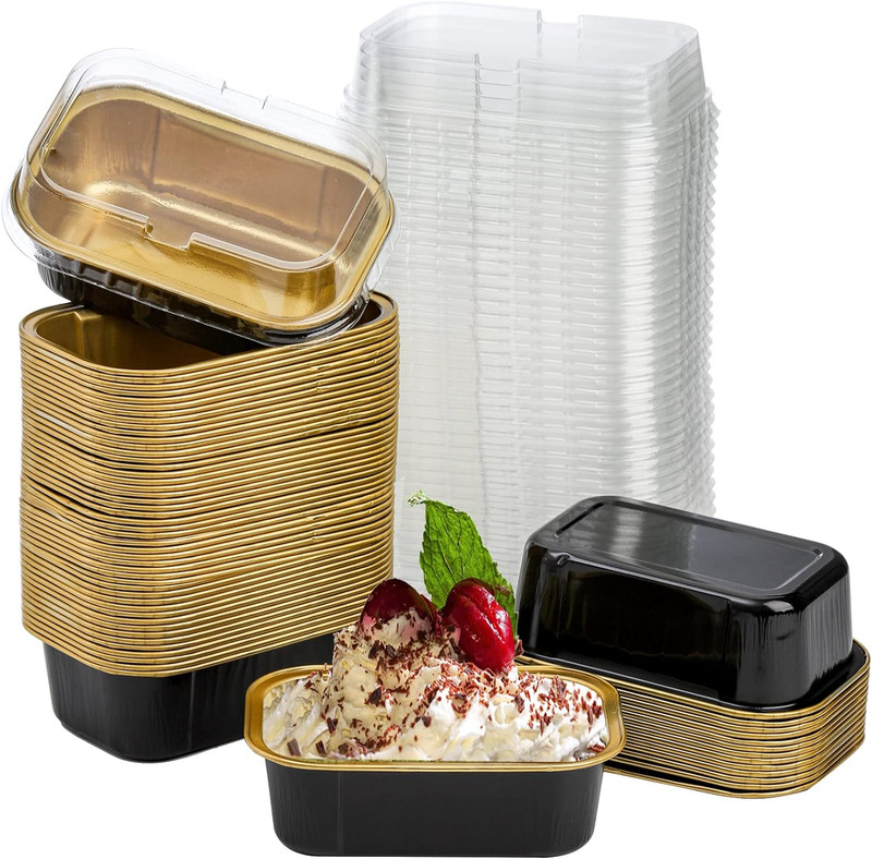 Lyellfe 60 Pack Aluminum Foil Baking Cups, 5 Oz Disposable Ramekins with Lids, A