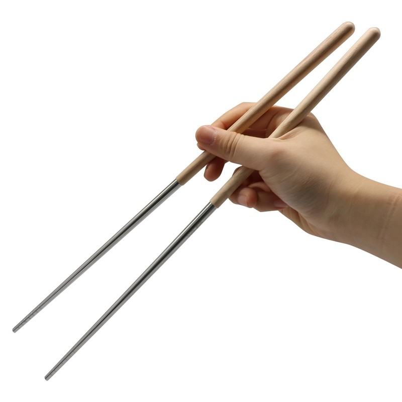 Stainless Steel Cooking Chopsticks Wooden Handle Extra Long Reusable 1 Pair gallery