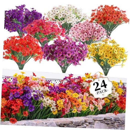 24 Bundles Artificial Flowers for Outdoors/Indoors, Fake 24 PCS Mix Colors gallery