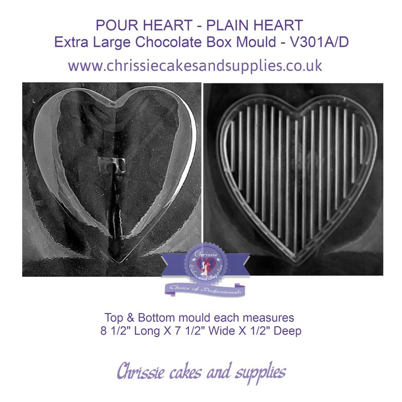 Extra LARGE 3D PLAIN LID CHOCOLATE HEART BOX MOULD TOP/BOTTOM CHOCOLATE POUR BOX