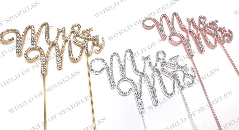 Rose Gold Silver Gold Diamante Rhinestone Cake Topper Wedding Civil Marriage D1