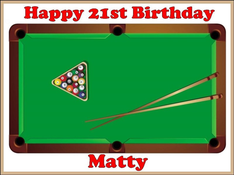 Personalised Pool Table Edible Birthday Cake Topper Rectangle Easy Peel Icing
