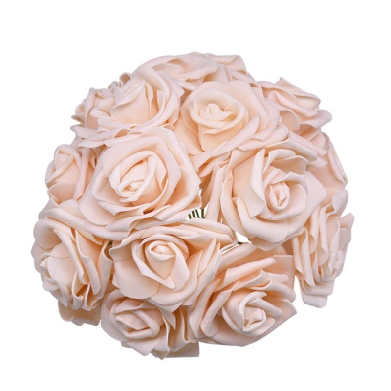 20pcs 7cm Artificial Flowers with Stems Foam Rose Fake Bride Wedding Set B