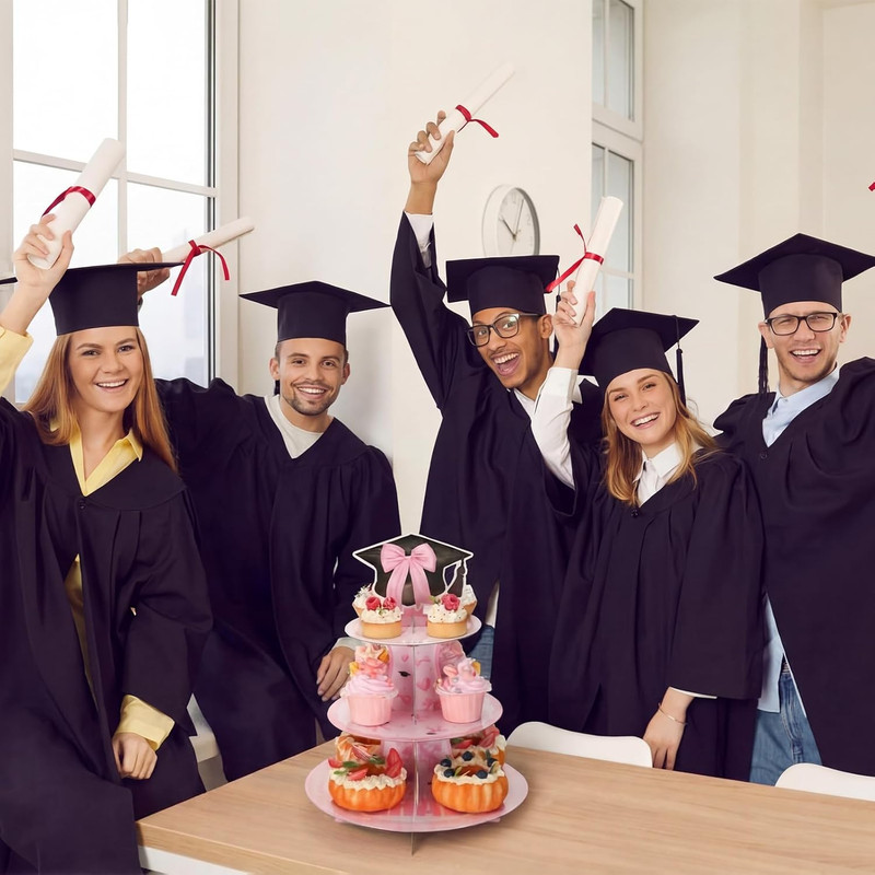 2 Set 3 Tier Pink Bow Graduation Cupcake Stand for 24 Cupcakes Pink Graduation C gallery