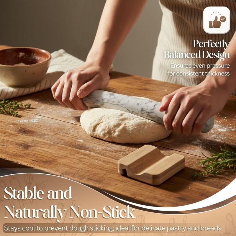 French Rolling Pin, 12 Inch White Marble Rolling Pins for Baking with Wooden ... gallery